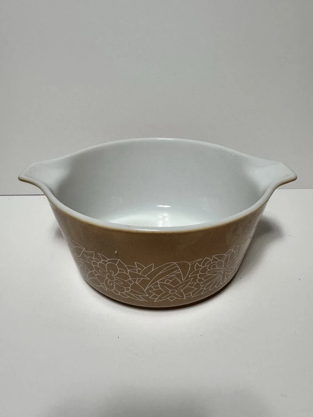 Vintage Pyrex Woodland Brown 473-B 1 Qt Round Casserole Dish No Lid